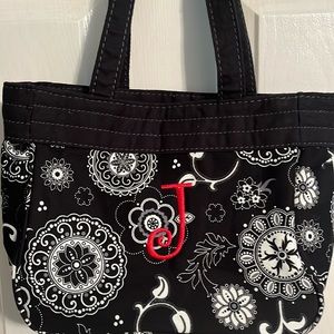 Thirty-One handbag  black and white with red letter J monogram